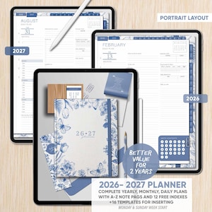 2026-2027 Digital Planner | Hyperlinked 2 Year Dated Planner | A-Z Notes | Goodnotes, Penly, Notability, NoteShelf