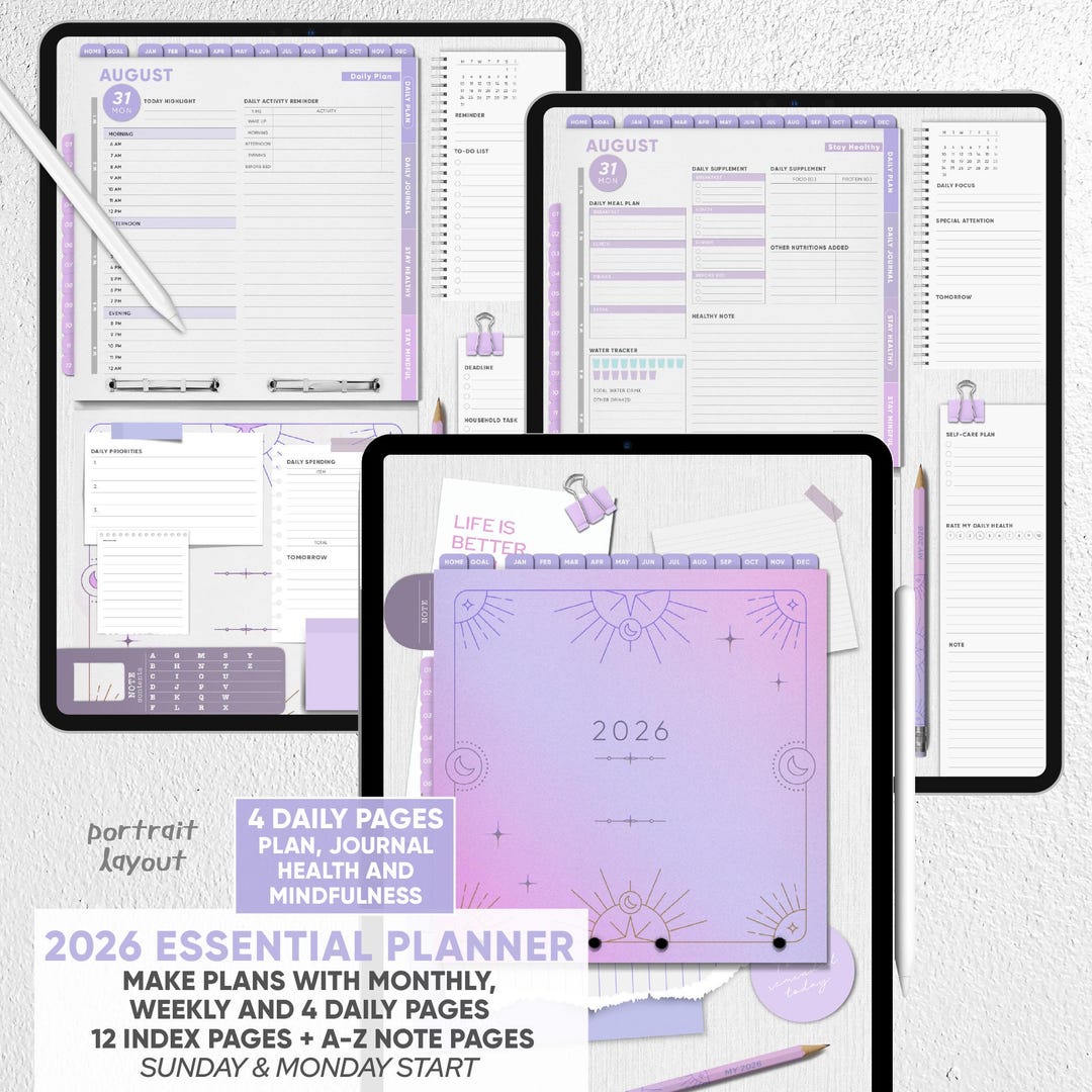 2026 Essential DIGITAL Planner | 4 Daily Pages | Daily Plan, Journal ...