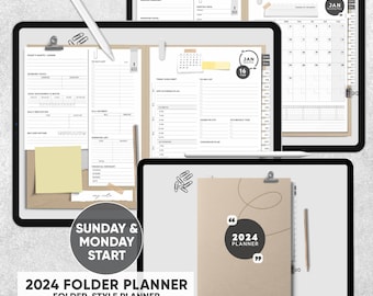 2024 Folder Planner- Folder-Style Planner with Monthly, Weekly and Daily Plans with A-Z Note Part - for GoodNotes, Notability, PDF apps