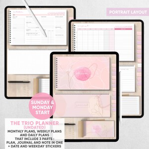 The Trio Portrait Planner - Undated Planner with Monthly, Weekly and Daily Pages in 3-Book Design - GoodNotes, Notability, other PDF apps