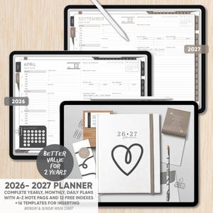 2026-2027 Digital Planner | Hyperlinked 2 Year Dated Planner | A-Z Notes | Goodnotes, Penly, Notability, NoteShelf