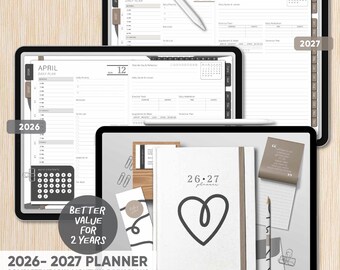 2026-2027 Digital Planner | Hyperlinked 2 Year Dated Planner | A-Z Notes | Goodnotes, Penly, Notability, NoteShelf