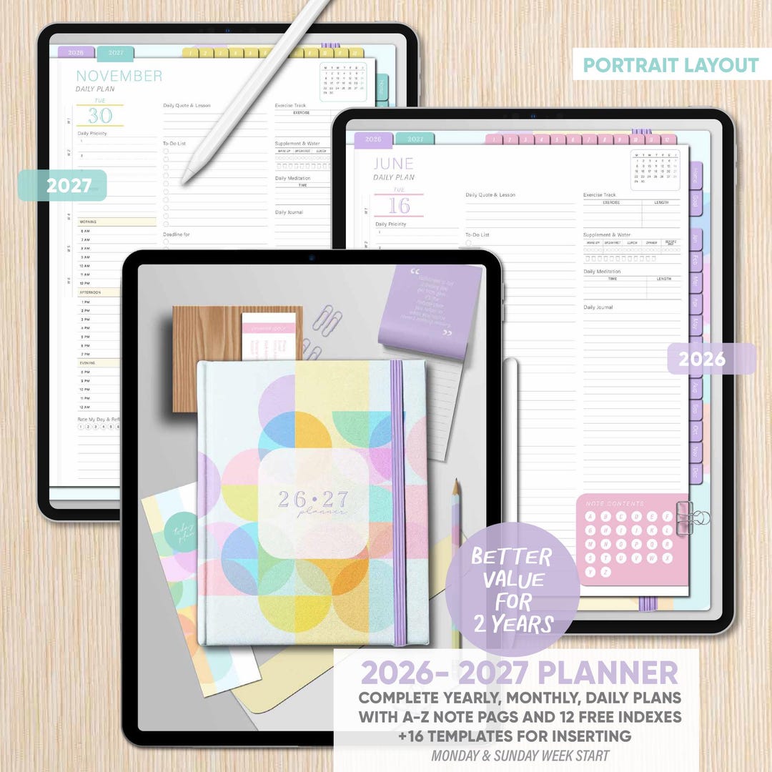 2026-2027 Digital Planner | Hyperlinked 2 Year Dated Planner | A-Z ...