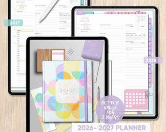 2026-2027 Digital Planner | Hyperlinked 2 Year Dated Planner | A-Z Notes | Goodnotes, Penly, Notability, NoteShelf