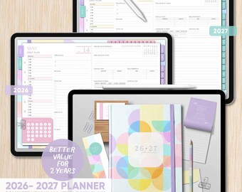 2026-2027 Digital Planner | Hyperlinked 2 Year Dated Planner | A-Z Notes | Goodnotes, Penly, Notability, NoteShelf