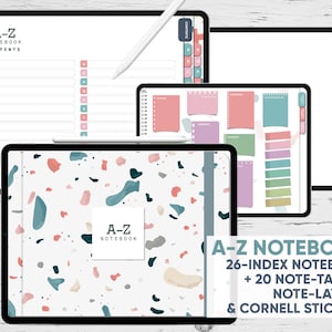 A-Z Notebook with 26-Alphabetical-Index + 20 Noting and Note Layouts Stickers  with Cornell - for GoodNotes, Notability, Xodo and others