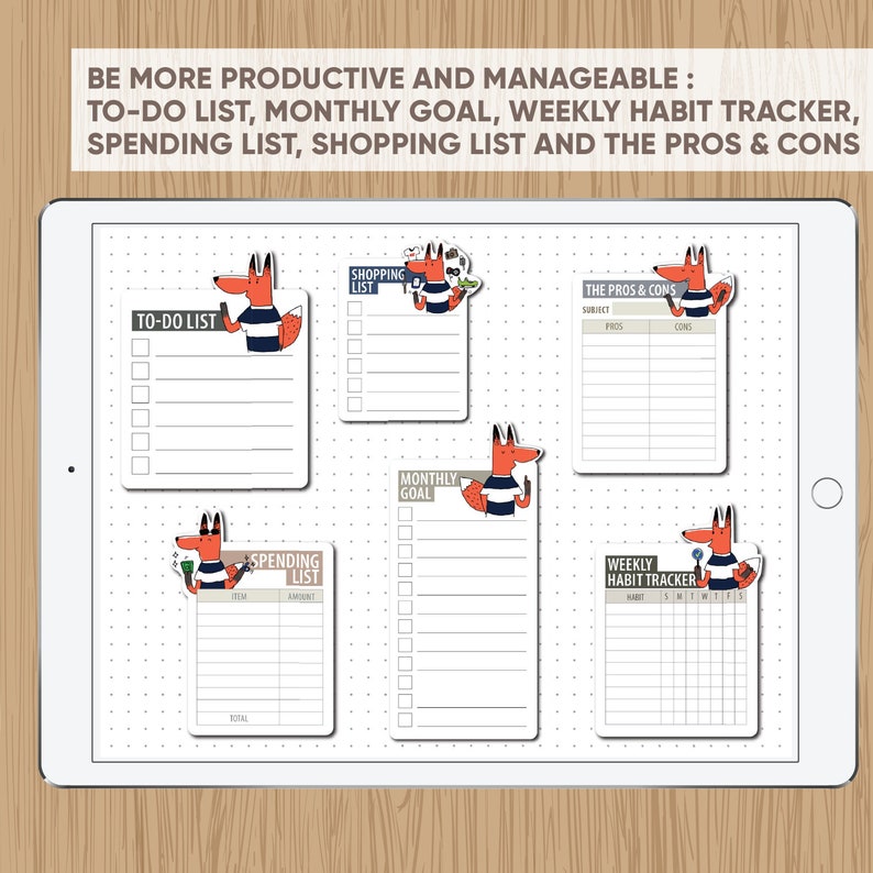 20 Fox DIGITAL Planner Stickers With 10 Sticky Notes Pngs | Etsy