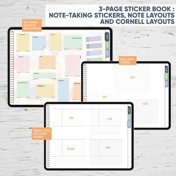 Paper for GoodNotes 20 Noting and Note Layouts Stickers with Cornell ...