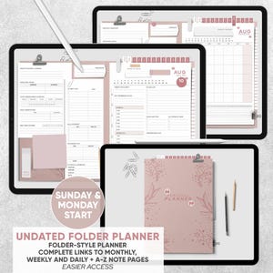 Digitale mapplanner zonder datum | Hyperlinks voor maandelijkse, wekelijkse, dagelijkse en AZ-notities | Esthetische mapstijl | GoodNotes, Notability, iPad