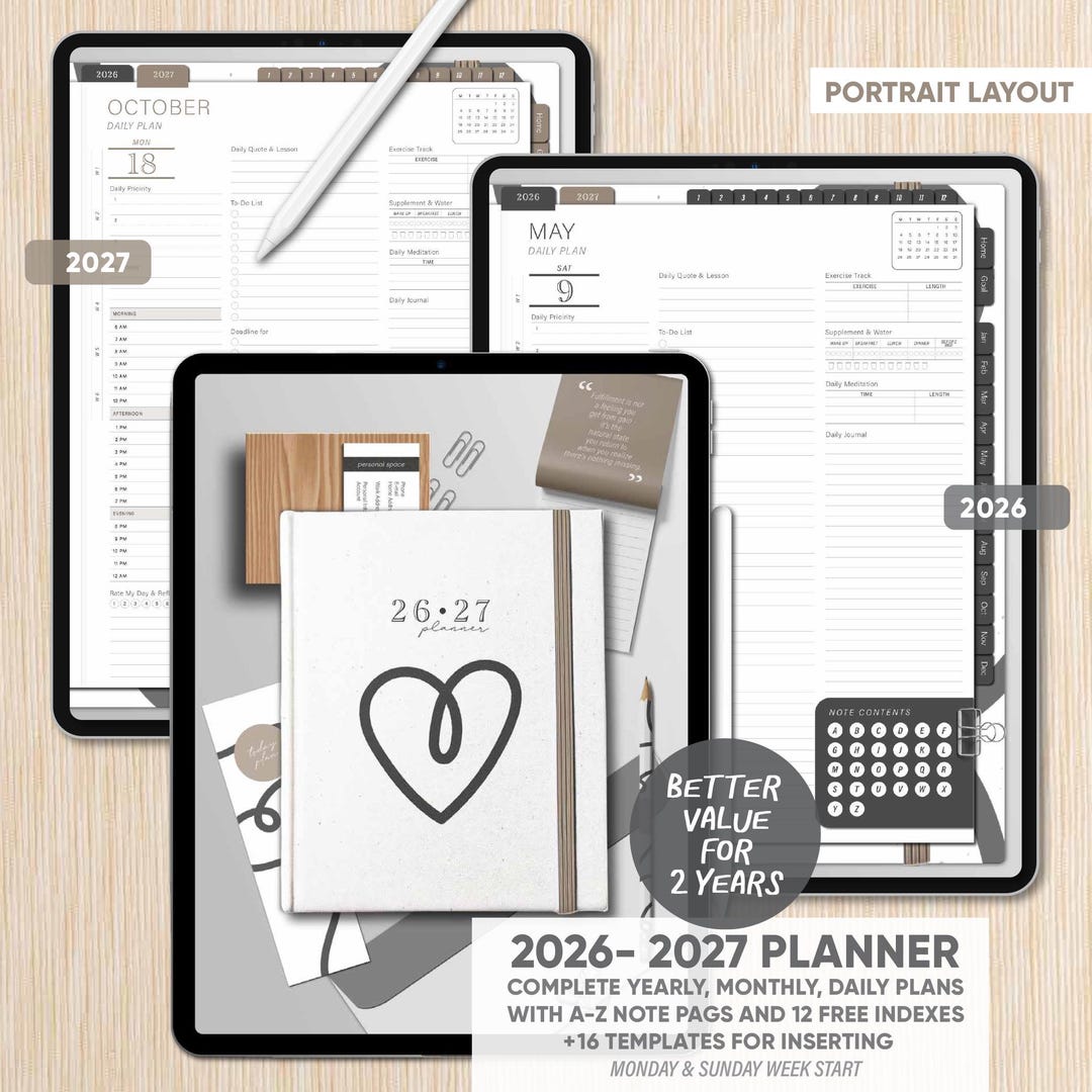 2026-2027 Digital Planner | Hyperlinked 2 Year Dated Planner | A-Z ...