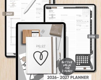 2026-2027 Digital Planner | Hyperlinked 2 Year Dated Planner | A-Z Notes | Goodnotes, Penly, Notability, NoteShelf