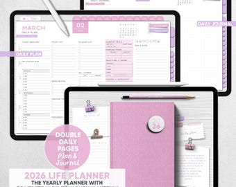 2026 Digital Life Planner | Hyperlinked Monthly, Weekly, Double Daily Pages for Planning and Journaling | iPad + GoodNotes