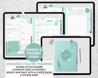 Undated Folder Planner- Folder-Style Planner with Monthly, Weekly and Daily Plans with A-Z Note Part - for GoodNotes, Notability, PDF apps