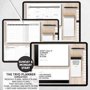 The Trio Planner - Undated Planner with Monthly, Weekly and Daily Pages in 3-Book Design - for GoodNotes, Notability, Xodo and PDF apps