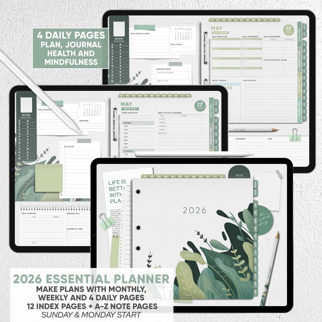 2026 Essential DIGITAL Planner | 4 Daily Pages | Daily Plan, Journal ...