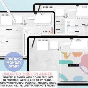 Undated Desk Planner (DIGITAL) - Undated Planner with Complete Links to Monthly, Weekly, Daily Plans - GoodNotes, Notability, Xodo and more