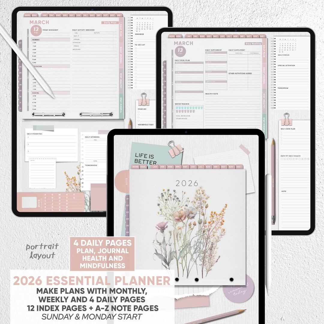 2026 Essential DIGITAL Planner | 4 Daily Pages | Daily Plan, Journal ...