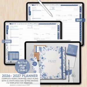 2026-2027 Digital Planner | Hyperlinked 2 Year Dated Planner | A-Z Notes | Goodnotes, Penly, Notability, NoteShelf