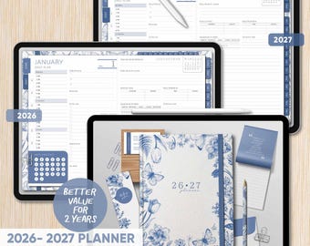 2026-2027 Digital Planner | Hyperlinked 2 Year Dated Planner | A-Z Notes | Goodnotes, Penly, Notability, NoteShelf