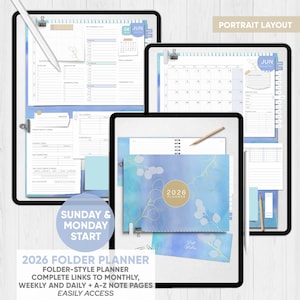 2026 Folder Planner- Functions in Design - Planner with Monthly, Weekly and Daily Plans with A-Z Note Part - GoodNotes, Notability & others