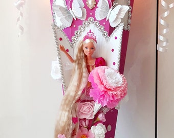 Trendy Rapunzel Schultüte Puppe Prinzessin XXL Name & LED Rosen-Beleuchtung Krone Minitüte ca. 1,25m!