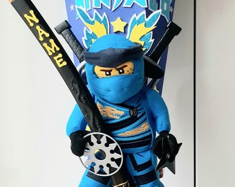 Trendy NINJAGO JAY Plüsch(groß) Schultüte XXL ca.1,25 m + Name & Schwert Wurfsterne!