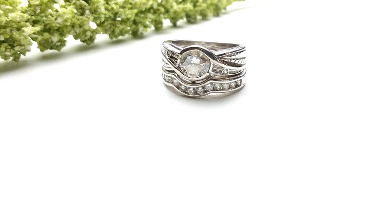 Sold By PNWAprilDawn Size8 US - WeddingEngagementLover- Bezel Set- Sterling Silver Holiday Price Cut! Sim. LEAF Diamond Ring