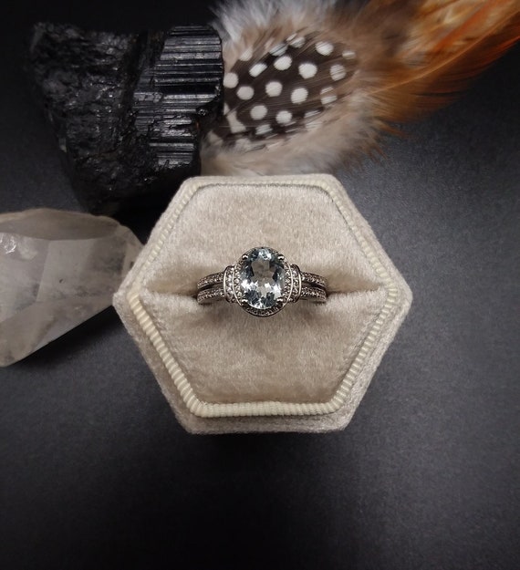AQUAMARINE Diamond Ring | Hidden Halo Ring | Pave… - image 1