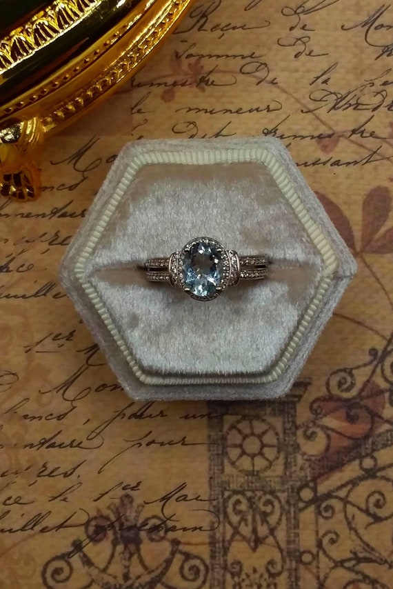 AQUAMARINE Diamond Ring | Hidden Halo Ring | Pave… - image 3