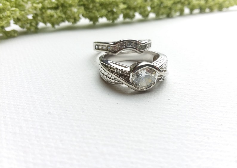 Sold By PNWAprilDawn Size8 US - WeddingEngagementLover- Bezel Set- Sterling Silver Holiday Price Cut! Sim. LEAF Diamond Ring