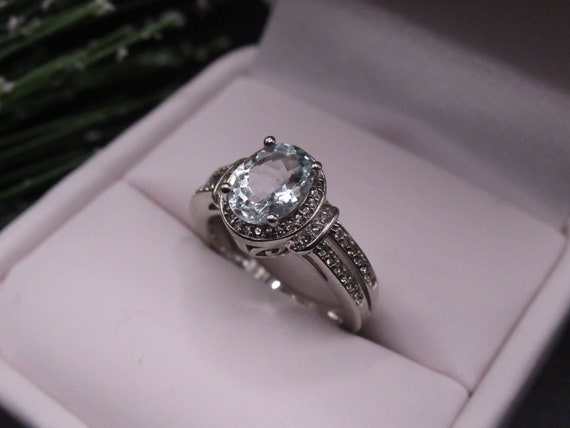 AQUAMARINE Diamond Ring | Hidden Halo Ring | Pave… - image 2