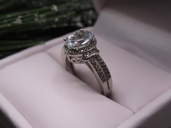 AQUAMARINE Diamond Ring | Hidden Halo Ring | Pave… - image 10