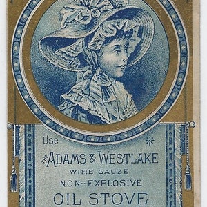 Öfen und Bereiche Victorian Trade Cards Adams, Bridge Beach, Haushalt, Natick Blumen, reizende Damen, antike Werbung