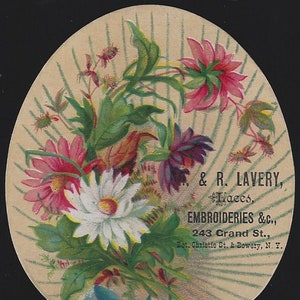 Cartes de vœux victoriennes découpées avec des fleurs, lacets R. et R. Lavery, ami du fermier, échantillon de carte de Noël David Cook