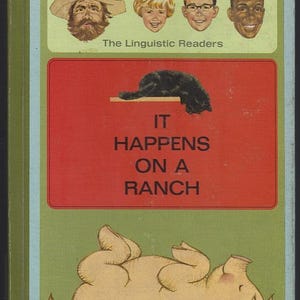 Det händer på en ranch, ett grundläggande läsprogram, första läseboken 1965, skolbok eller lärarutgåva, vintage illustrerad