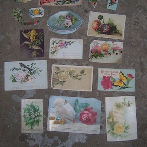 Eighteen Victorian Scrap Die Cut Trade Cards Flowers Paper Crafts Scrapbooking Art Projects