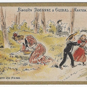 Biscuits Familie Ducasse en Guibal plukt aardbeien Victorian Trade Card