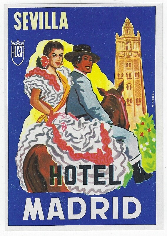 Étiquette Hôtel Vintage – Espagne, Granada, Hotel Casablanca, Originale, Collection