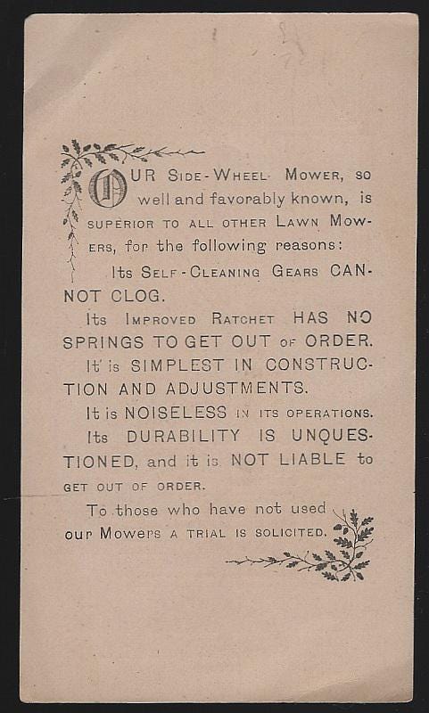 Excelsior Lawn Mowers 1885 Price List Grant and Dunn Victorian Trade ...