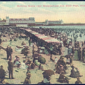 Postales antiguas de Atlantic City, Nueva Jersey Playas, Natación, Panorama, Cuatro Vistas El mejor parque infantil y centro de salud del mundo Decorativo