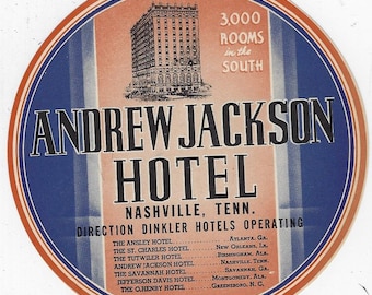 Tennessee Vintage Luggage Labels Andrew Jackson Hotel, Nashville, Tennessee and Hotel Claridge, Memphis, Tennessee Souvenir Travel