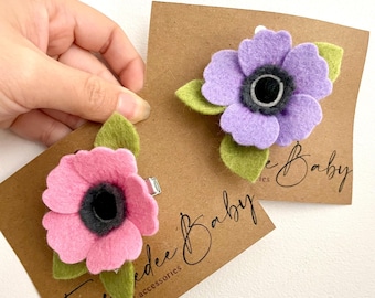 Filz Anemones Haarspange, Rosa und Lila, handgemachte Filz-Haar-Accessoires, niedliche Baby Haarspange, Geschenk für Mädchen