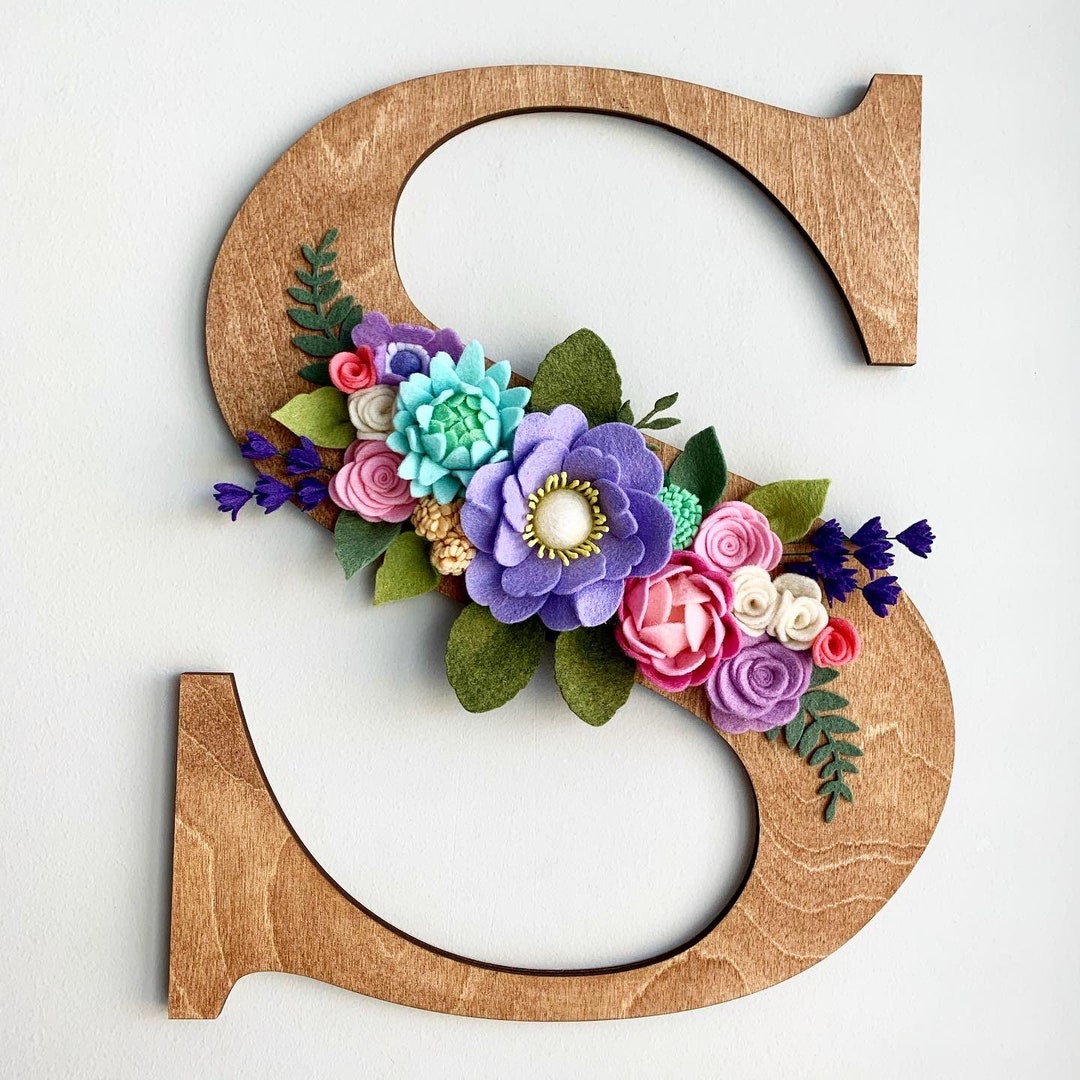 Felt Flower Wooden Letters, Decorative Nursery Wall Home Decor, Floral ...
