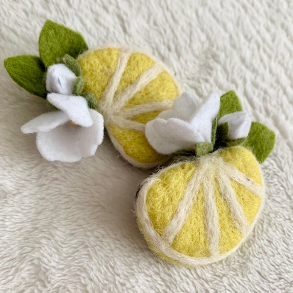 Felt lemon hair clip, Handmade fruit hair accessories, Summer fruits collection, Felt fruit hair pin, Cute baby headbands, Gift for girls