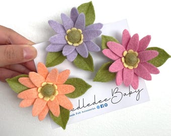 Felt Gerbera hairclip, Handmade felt hair accessories, Cute baby hair headbands, Gift for girls, Felt flowers hair clips and headbands