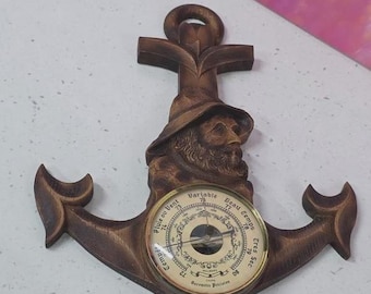 vintage houten scheepsanker barometer