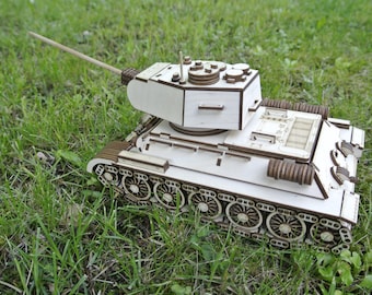 3D - Maqueta de madera Tanque T34-85 - manual de montaje incluido - Patrón láser cnc (svg, dxf, pdf)