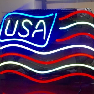 Handmade USA Flag Patriot US Decor Art Light Home Wall Mancave Neon Sign Neon Light