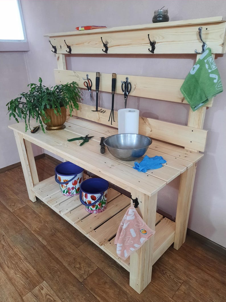 Garden Potting Bench DIY Plans PDF, Outdoor Work Table, Planting ...