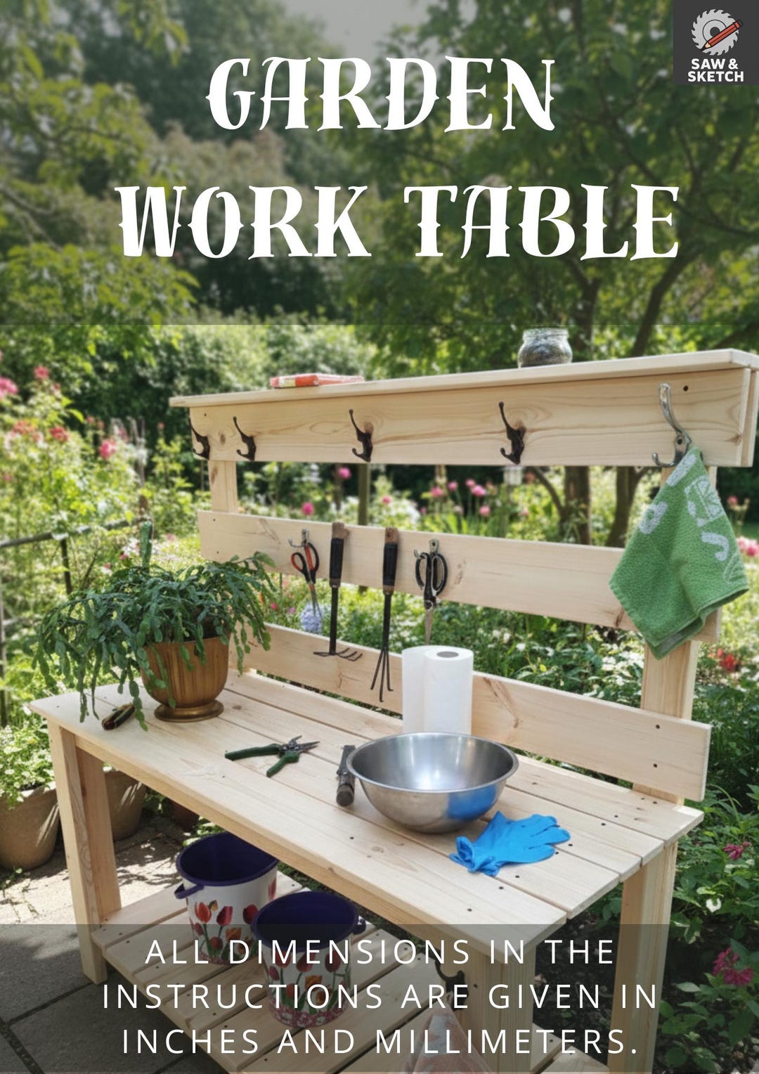 Garden Potting Bench DIY Plans PDF, Outdoor Work Table, Planting ...
